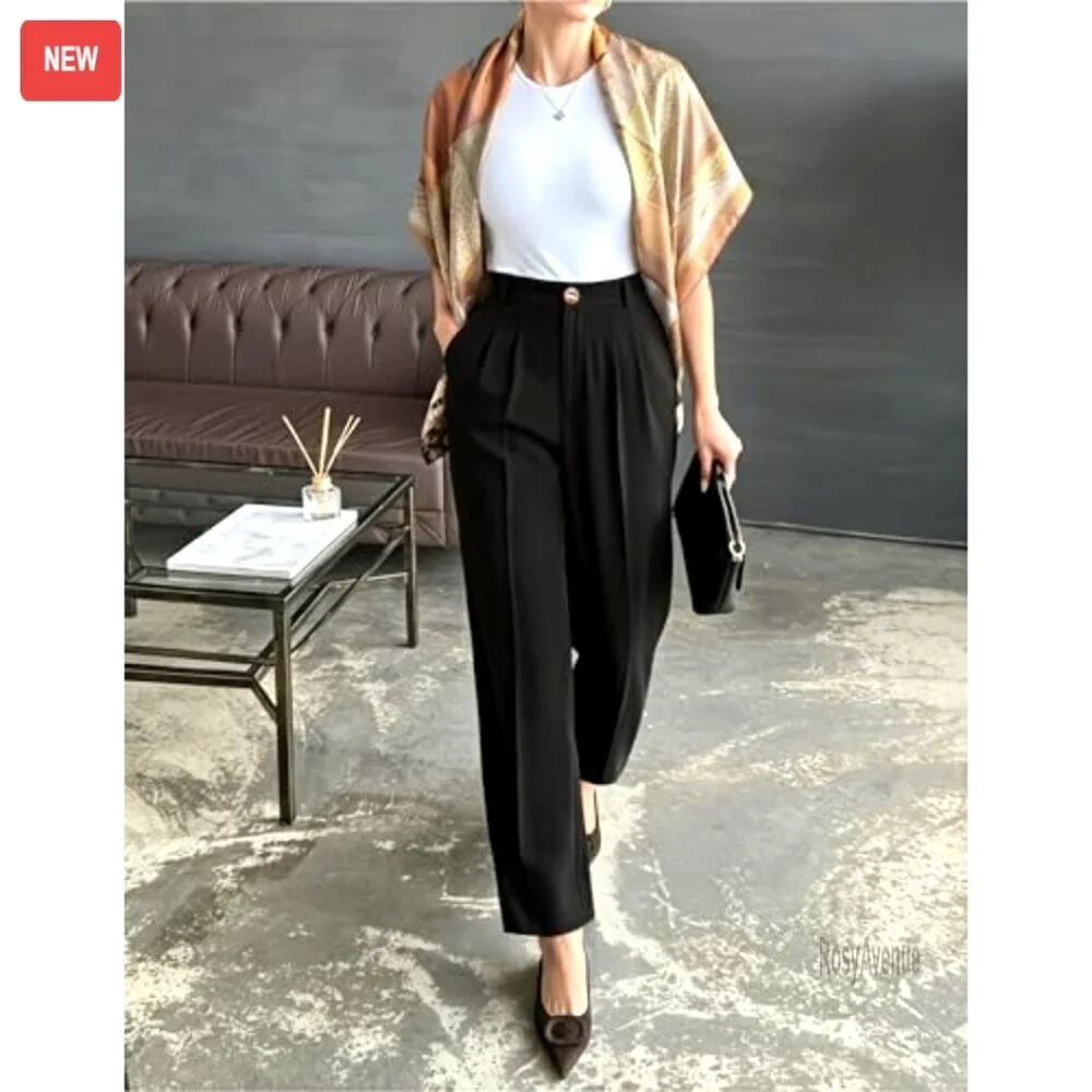Wide Leg Palazzo Pants High Waisted Business Casual Work Slacks - Picture 2 of 7
